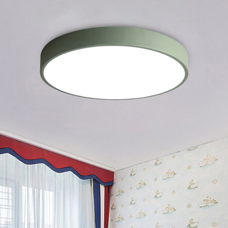 Modern Led Flush Mount Ceiling Light In Pink/Black/White With Acrylic Shade - 12/16 Diameter Green /