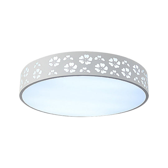 Modernist White LED Flush-Mount Iron Carved Drum Ceiling Light with Recessed Diffuser, 12"/16"/19.5" Dia