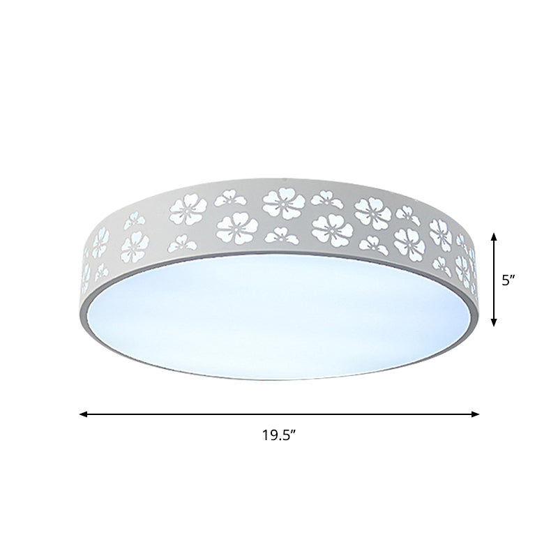 Modernist White LED Flush-Mount Iron Carved Drum Ceiling Light with Recessed Diffuser, 12"/16"/19.5" Dia