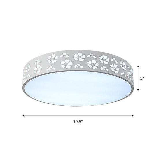 Modernist White LED Flush-Mount Iron Carved Drum Ceiling Light with Recessed Diffuser, 12"/16"/19.5" Dia