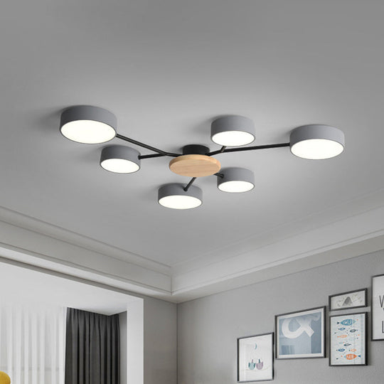 Nordic Grey-Wood LED Ceiling Lamp for Bedroom - 25.5"/31" Width