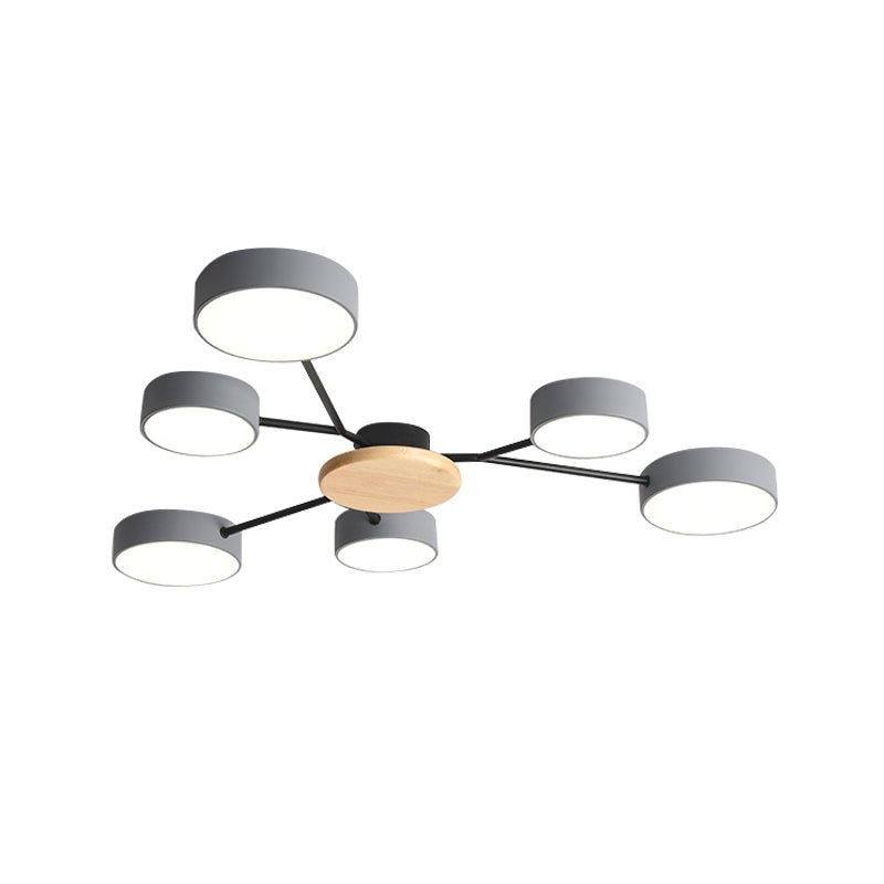 Nordic Grey-Wood LED Ceiling Lamp for Bedroom - 25.5"/31" Width