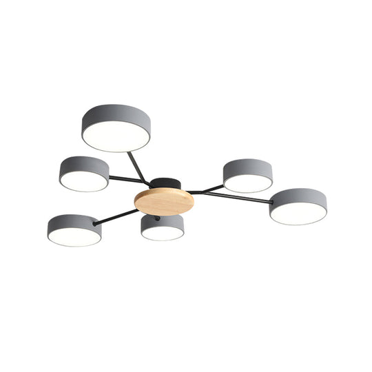 Nordic Grey-Wood Led Ceiling Lamp For Bedroom - 25.5/31 Width