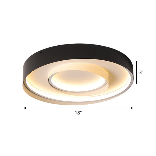 Minimalist 2-Circle LED Hotel Flush Mount Light - 18/22 Inch Diameter - Warm/White Light