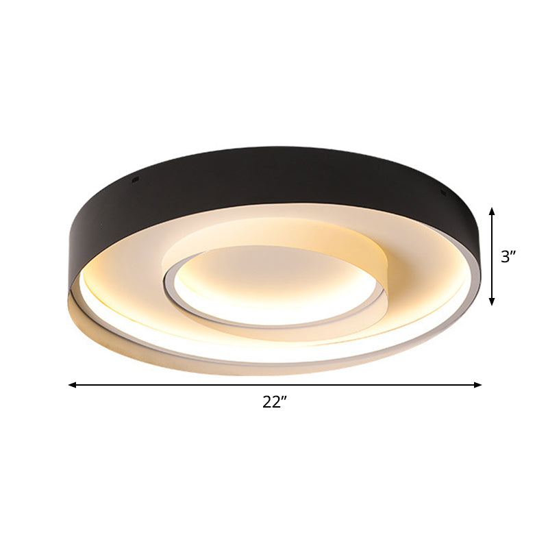 Minimalist 2-Circle LED Hotel Flush Mount Light - 18/22 Inch Diameter - Warm/White Light