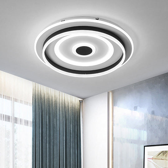 Acrylic Rippling LED Ceiling Lamp - Extra Thin | Simple Black Flush Mount Light in Warm/White | 19.5"/23.5" Width