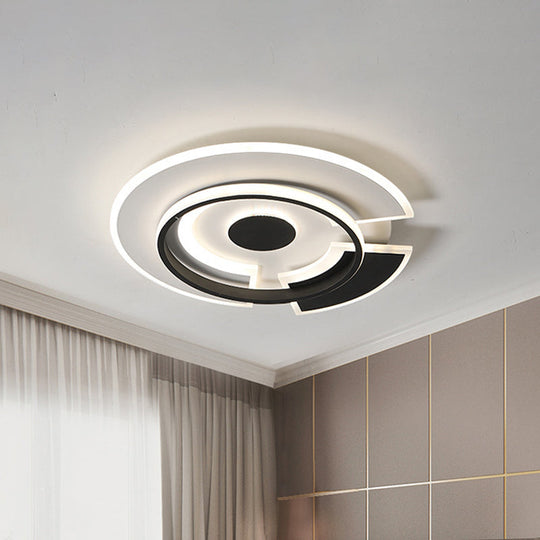 Modern Spliced Disc Thin Ceiling Light - Acrylic LED Flush Mount Fixture in Black & White - 18"/21.5" Wide - Warm/White Light