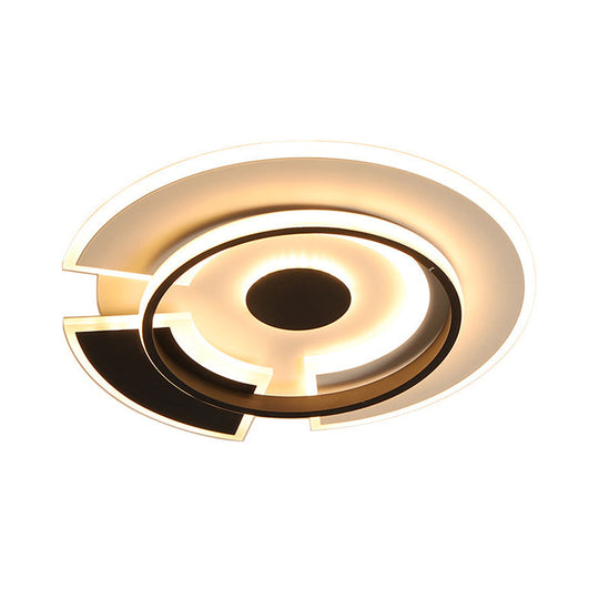 Modern Spliced Disc Thin Ceiling Light - Acrylic LED Flush Mount Fixture in Black & White - 18"/21.5" Wide - Warm/White Light