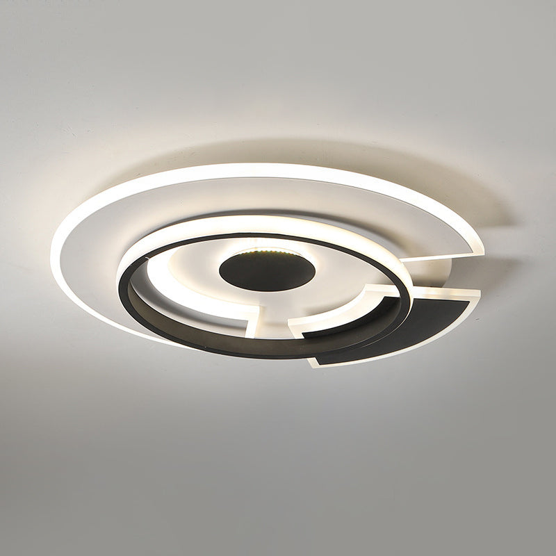 Modern Spliced Disc Thin Ceiling Light - Acrylic LED Flush Mount Fixture in Black & White - 18"/21.5" Wide - Warm/White Light