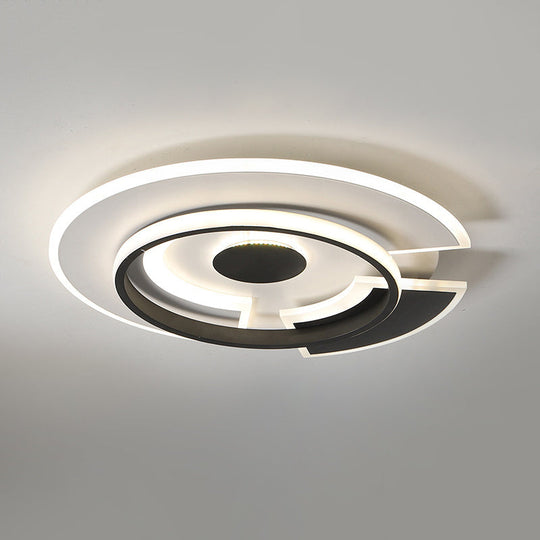 Modern Spliced Disc Thin Ceiling Light - Acrylic Led Flush Mount Fixture In Black & White 18/21.5