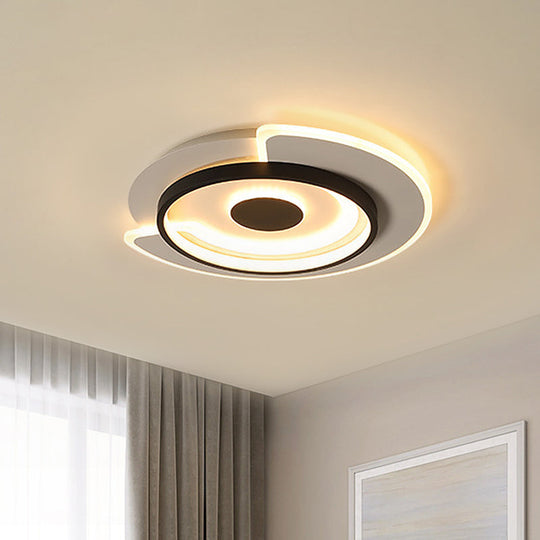 Minimal Thin Round LED Flush Mount Ceiling Light (18"/21.5") for Hotel with Acrylic Surface in Black-White