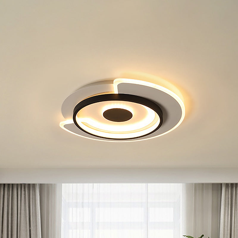 Minimal Thin Round LED Flush Mount Ceiling Light (18"/21.5") for Hotel with Acrylic Surface in Black-White