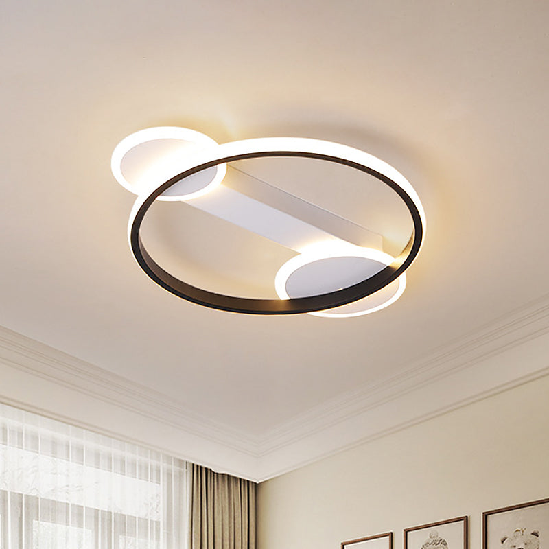 Modern Black-White Hoop Silica Gel Ceiling Light - 16.5"/20.5" Diameter LED Flush Mount with Warm/White Light