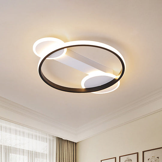 Modern Black-White Hoop Silica Gel Ceiling Light - 16.5/20.5 Diameter Led Flush Mount With