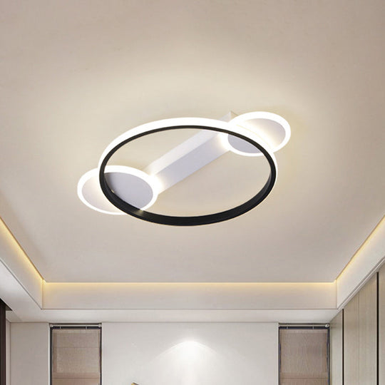 Modern Black-White Hoop Silica Gel Ceiling Light - 16.5"/20.5" Diameter LED Flush Mount with Warm/White Light