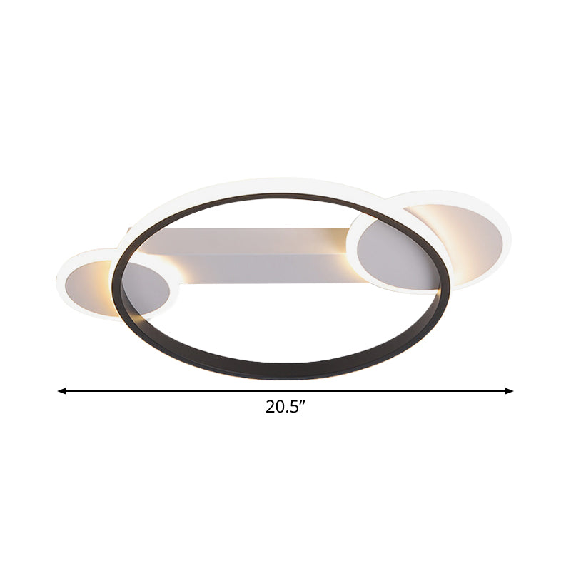 Modern Black-White Hoop Silica Gel Ceiling Light - 16.5"/20.5" Diameter LED Flush Mount with Warm/White Light