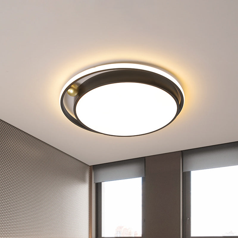 Modern Round Led Flush Mount Ceiling Light In Black- 16/19.5 Iron Frame With Warm/White Glow -