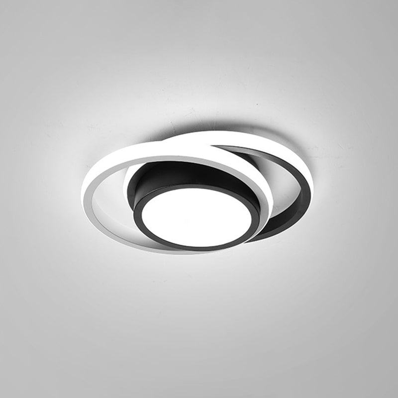 Minimalist Led Ceiling Light Black-White With Dual Circle Guard And Warm/White