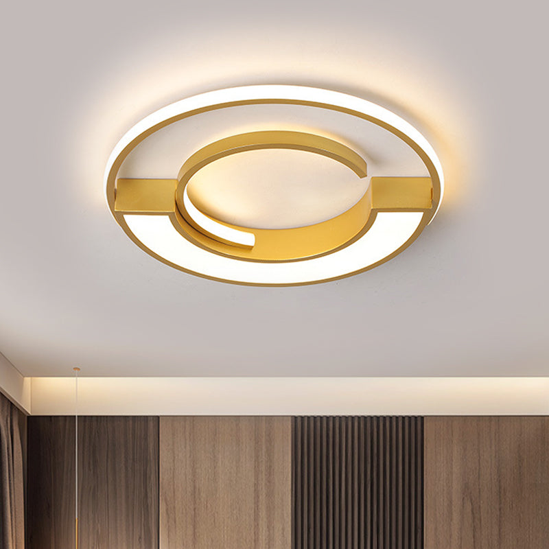 Contemporary Gold Aluminum Ceiling Lamp - LED Flushmount Lighting in Warm/White Light (16.5" or 20.5" Diameter)