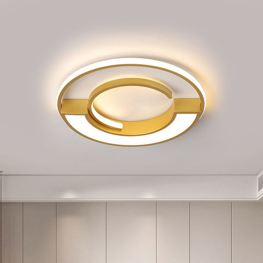 Contemporary Gold Aluminum Ceiling Lamp - LED Flushmount Lighting in Warm/White Light (16.5" or 20.5" Diameter)