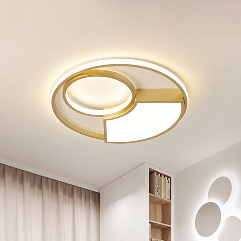 Modern Geometric Acrylic Flush Mount Led Ceiling Light Gold Finish In Warm/White 18/22 Width