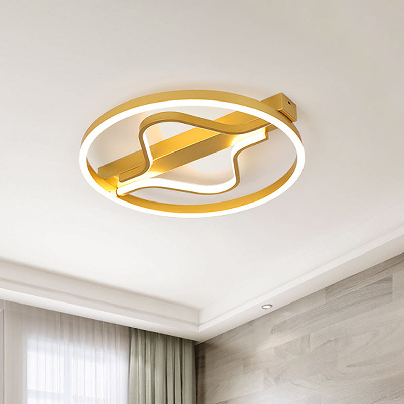 Aluminum Flush Mount Ceiling Light - Modernist Gold Led Surface Lamp (16/19.5) With Ripplet Central