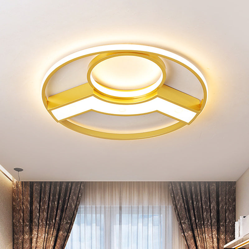 Golden Hoop LED Ceiling Light- Modern Creative Acrylic Flush Mount, Warm/White Light, 16.5"/20.5" Diameter