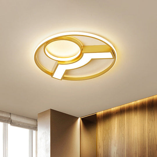 Golden Hoop LED Ceiling Light- Modern Creative Acrylic Flush Mount, Warm/White Light, 16.5"/20.5" Diameter