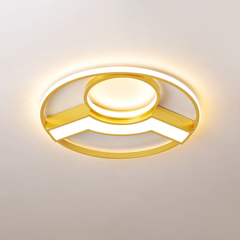 Golden Hoop LED Ceiling Light- Modern Creative Acrylic Flush Mount, Warm/White Light, 16.5"/20.5" Diameter