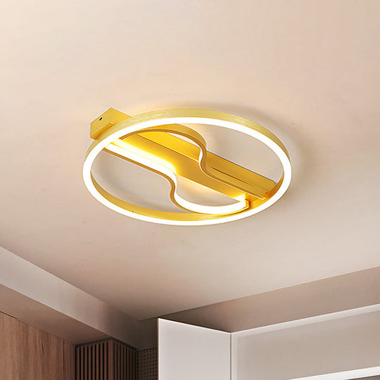 Modern Swirl LED Ceiling Lamp in Gold - 16"/19.5" with Warm/White Light for Bedroom