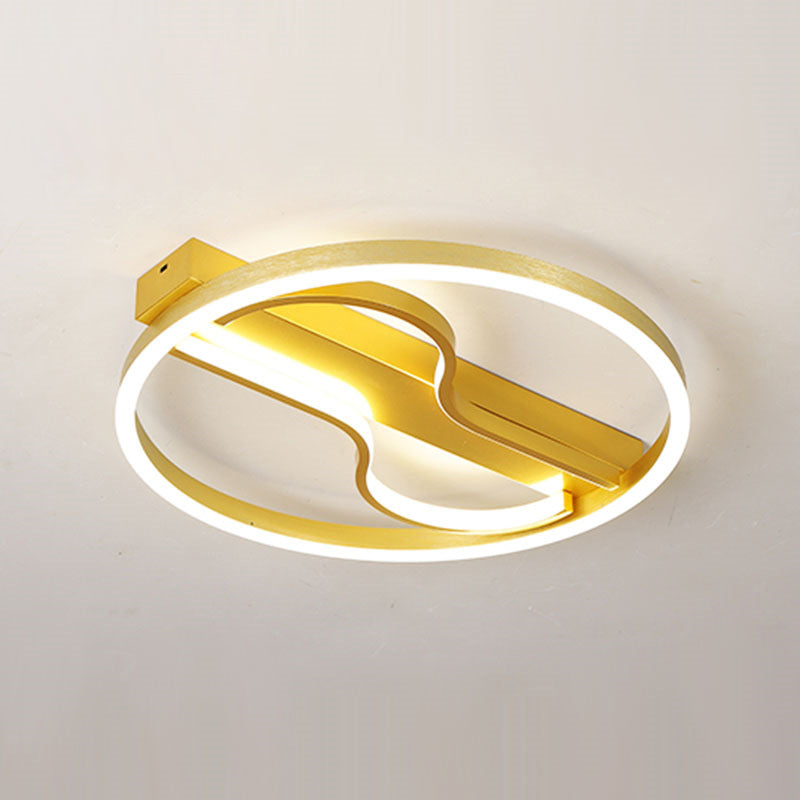 Modern Swirl LED Ceiling Lamp in Gold - 16"/19.5" with Warm/White Light for Bedroom