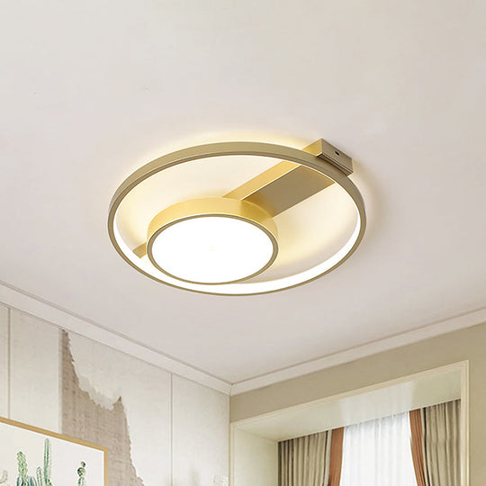 Modern Golden Flush Ceiling Light - 18"/22" Wide LED Flushmount with Warm/White Light