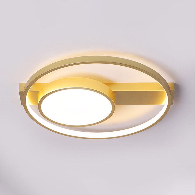 Modern Golden Flush Ceiling Light - 18"/22" Wide LED Flushmount with Warm/White Light