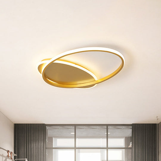 Modern Acrylic Ellipse Led Ceiling Lamp In Simple Gold Finish - Warm/White Light For Bedroom 19/23