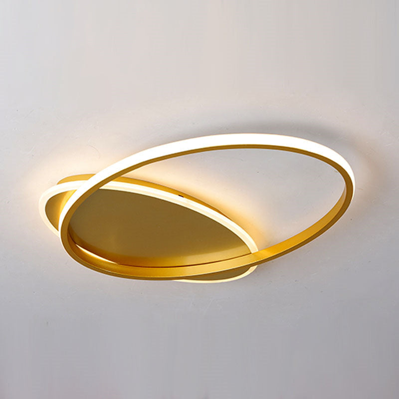 Modern Acrylic Ellipse LED Ceiling Lamp in Simple Gold Finish - Warm/White Light for Bedroom - 19"/23" Width