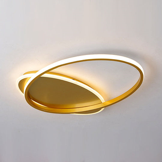 Modern Acrylic Ellipse Led Ceiling Lamp In Simple Gold Finish - Warm/White Light For Bedroom 19/23