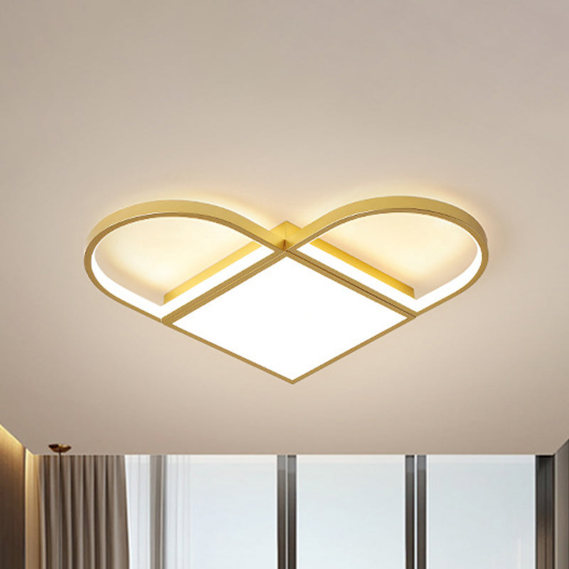 Love Shaped Thin Surface Ceiling Light in Gold with LED Flush Mount Lighting - Modern, Metal Design for Loft House - 16.5"/20.5" W - Warm/White Light