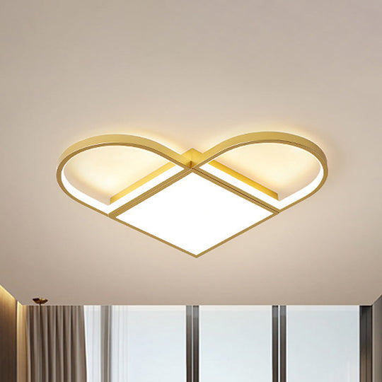 Love Shaped Thin Surface Ceiling Light in Gold with LED Flush Mount Lighting - Modern, Metal Design for Loft House - 16.5"/20.5" W - Warm/White Light