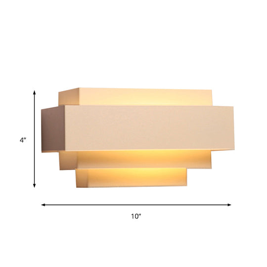 Modern Rectangle Wall Lamp With Tiered Metal Design - White 1 Head Sconce Light For Bedroom