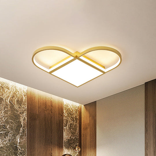 Love Shaped Thin Surface Ceiling Light in Gold with LED Flush Mount Lighting - Modern, Metal Design for Loft House - 16.5"/20.5" W - Warm/White Light