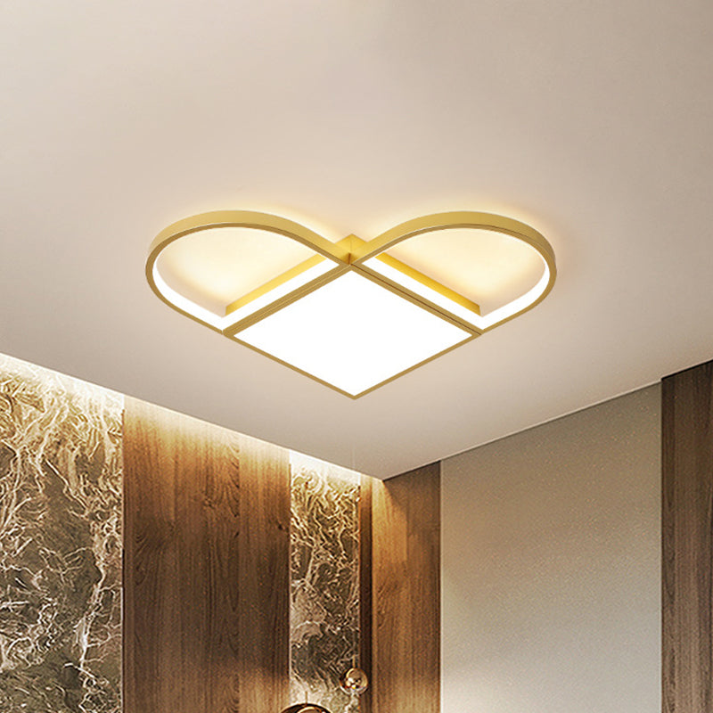 Love Shaped Thin Surface Ceiling Light In Gold With Led Flush Mount Lighting - Modern Metal Design