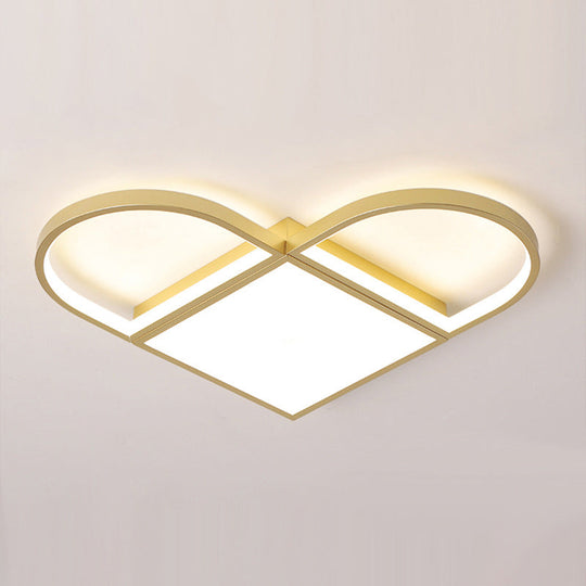 Love Shaped Thin Surface Ceiling Light in Gold with LED Flush Mount Lighting - Modern, Metal Design for Loft House - 16.5"/20.5" W - Warm/White Light