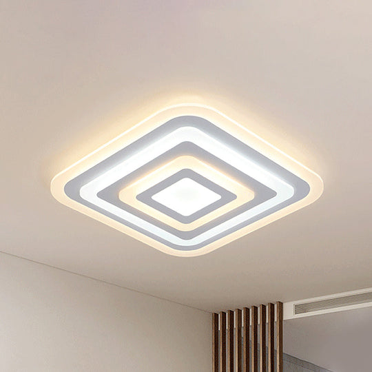 Nordic Style Square Acrylic Ceiling Lamp - 4-Layer Design with 19.5"/35.5" W LED Flush Light Fixture in White & Warm Light