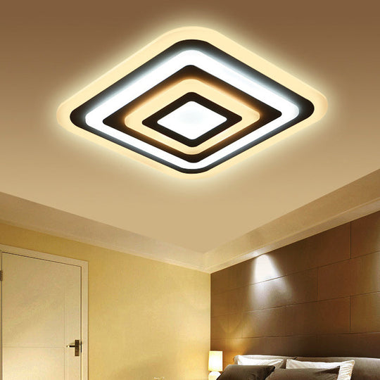 Nordic Style Square Acrylic Ceiling Lamp - 4-Layer Design with 19.5"/35.5" W LED Flush Light Fixture in White & Warm Light