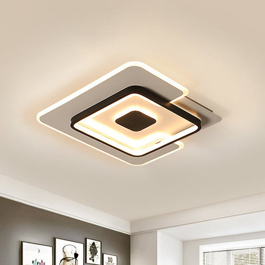 Modern 2-Layer LED Ceiling Light in Black and White, Sizes 18"/21.5" for Bedroom Flushmount