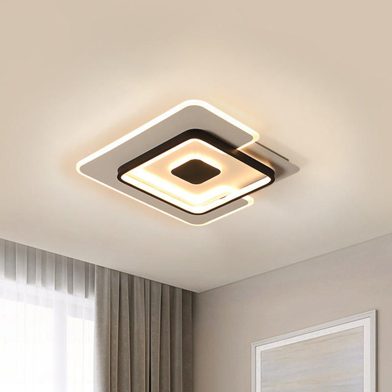 Modern 2-Layer LED Ceiling Light in Black and White, Sizes 18"/21.5" for Bedroom Flushmount