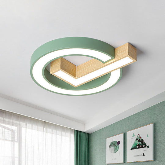 Nordic Checkmark Wood Flush Mount Lamp - 18/22 Inches Wide - LED Ceiling Lighting - Grey/Green - Warm/White Light