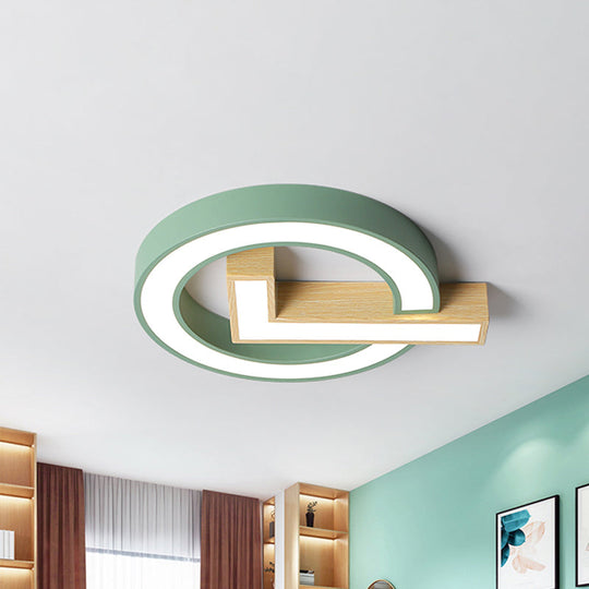 Nordic Checkmark Wood Flush Mount Lamp - 18/22 Inches Wide - LED Ceiling Lighting - Grey/Green - Warm/White Light