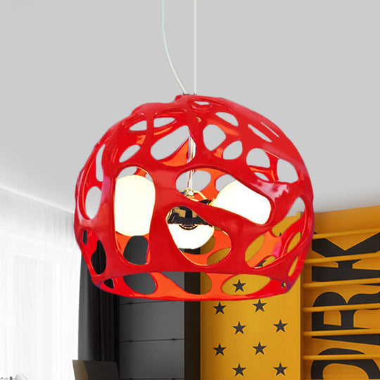 Modern Resin Cutout Dome Pendant Light - White/Red Chandelier For Kitchen Dining Area Red