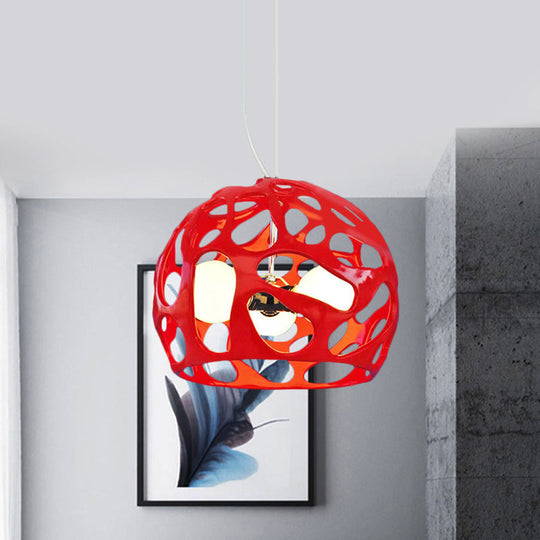 Modern Resin Cutout Dome Pendant Light - White/Red Chandelier For Kitchen Dining Area